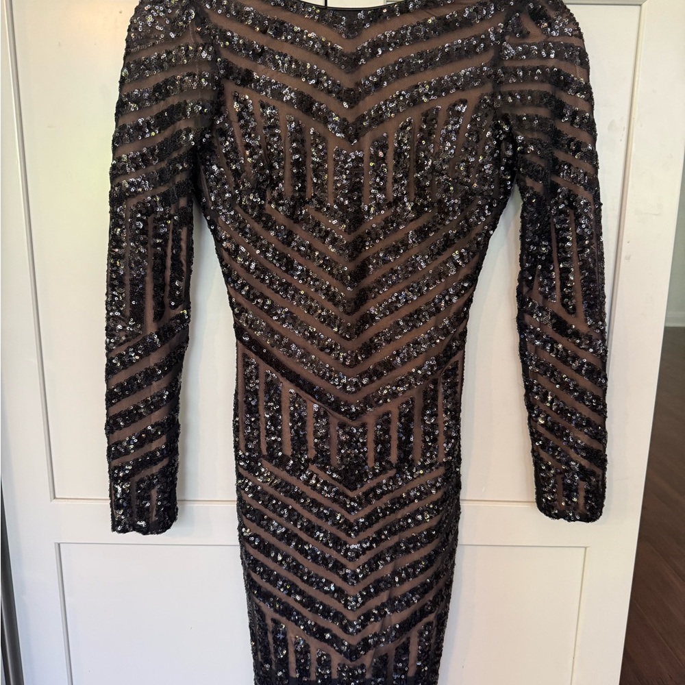 Dress The Population Black and Nude Sequin Body-con - Cocktail Dress